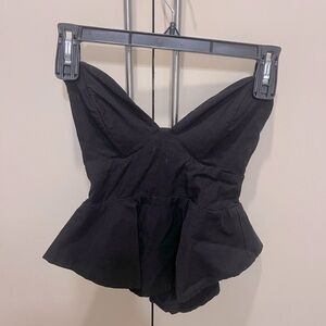 Black Strapless Peplum Top